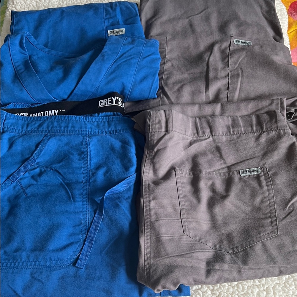 Grey's Anatomy Vibrant Blue and Subtle Gray Scrubs